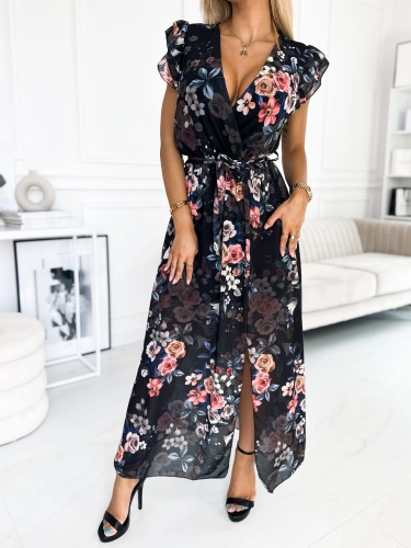 Sukienka Czarna kwiatki piórka z rozcięciem MAXI   (1).jpg