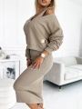Komplet 2 częściowy V- neck Bluza plus Sukienka ciemny beż.jpg
