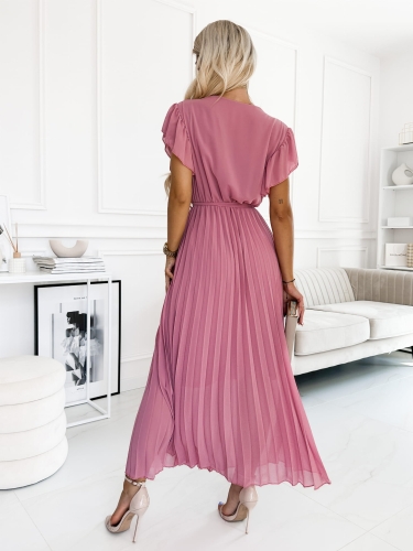 Sukienka kopertowa Piórko Plisa Maxi Gładka brudny róż  (3).JPG