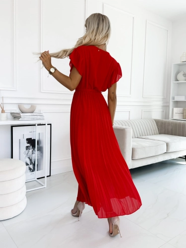 Sukienka kopertowa Piórko Plisa Maxi Gładka czerwona  (3).JPG