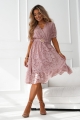 Sukienka koronkowa z falbanką puder