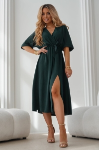 Sukienka Kopertowa Klasyczna z wiązaniem zielona