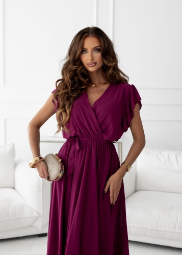 Sukienka kopertowa Piórka Maxi Prosta Gładka Śliwka (5).jpg