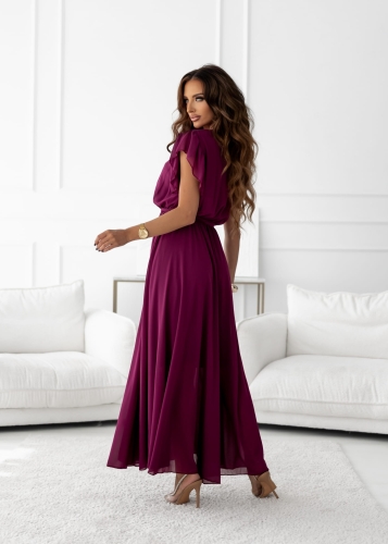 Sukienka kopertowa Piórka Maxi Prosta Gładka Śliwka (6).jpg