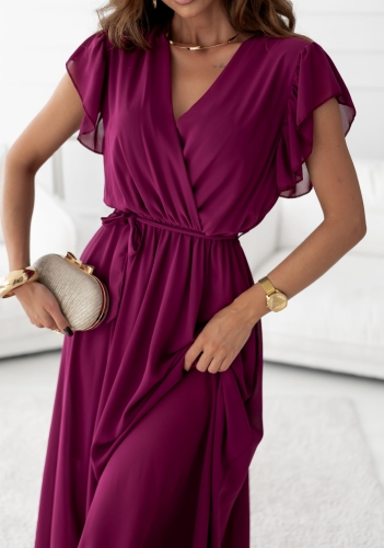 Sukienka kopertowa Piórka Maxi Prosta Gładka Śliwka (7).jpg