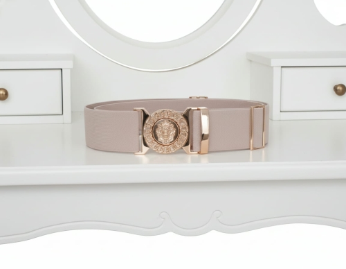 Pasek na gumie elastyczny złota klamra Lion beżowy