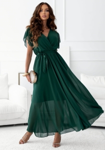 Sukienka kopertowa Piórka Maxi Prosta Gładka Butelka