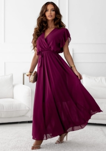 Sukienka kopertowa Piórka Maxi Prosta Gładka Śliwka