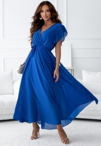 Sukienka kopertowa Piórka Maxi Prosta Gładka Chaber