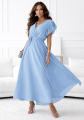 Sukienka kopertowa Piórka Maxi Prosta Gładka Niebieska