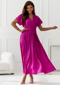 Sukienka Maxi satyna piórka fuksja