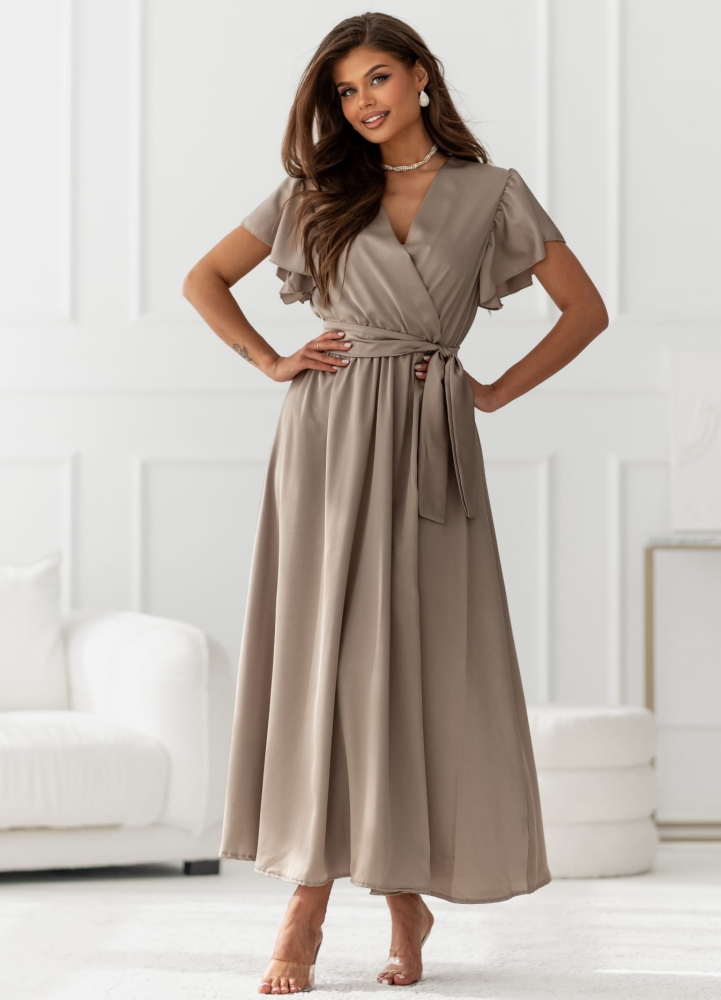 Sukienka Maxi satyna piórka fango