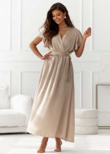 Sukienka Maxi satyna piórka jasny beż