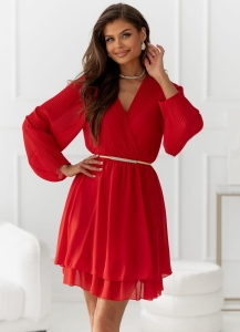 Sukienka Deni Kopertowa Plisa Czerwona