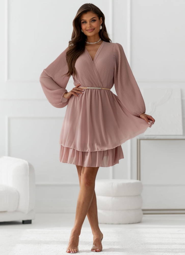 Sukienka Deni Kopertowa Plisa Pudrowy róż