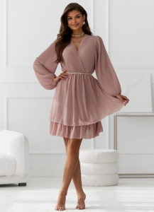 Sukienka Deni Kopertowa Plisa Pudrowy róż
