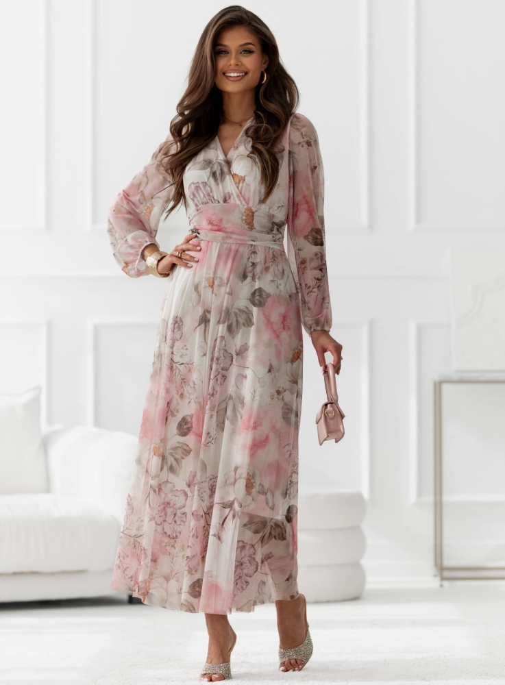 Sukienka Amy Maxi z długim rękawem w peonie kolor 1