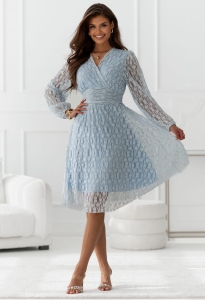 Sukienka Selma koronkowa MIDI długi rękaw niebieska