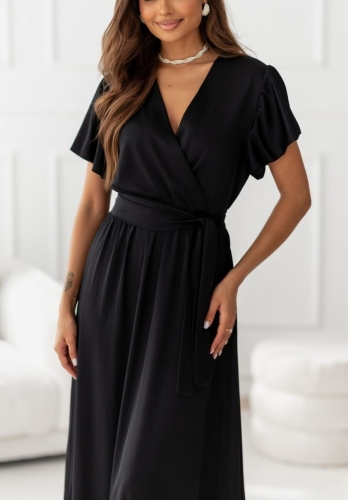 Sukienka Maxi satyna piórka czarna