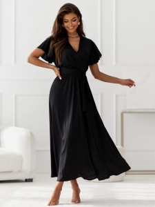 Sukienka Maxi satyna piórka czarna