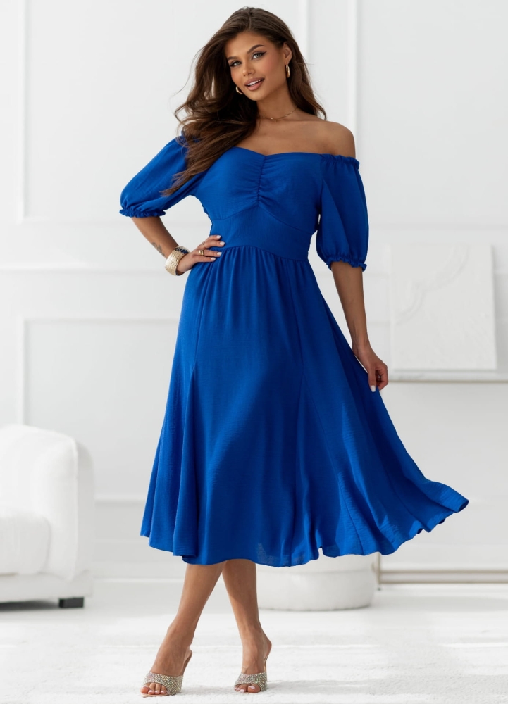 Sukienka Eloise z bufiastymi rękawkami chabrowa