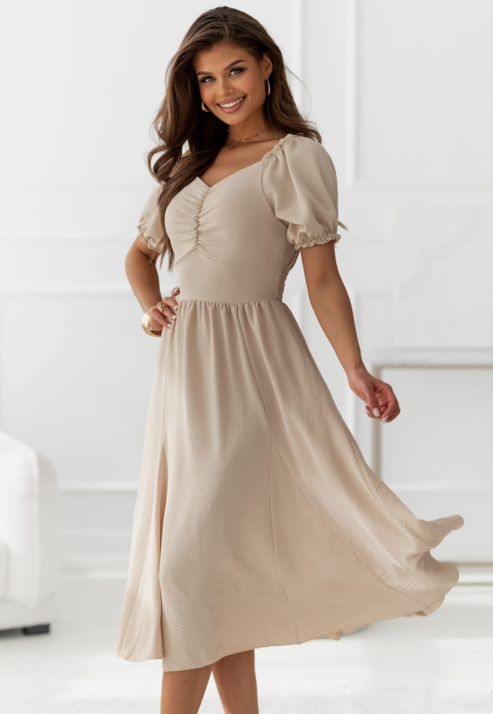 Sukienka Eloise z bufiastymi rękawkami beżowa