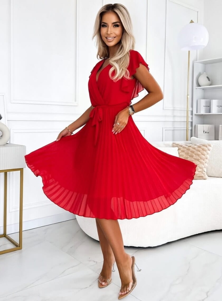 Sukienka Kopertowa Czerwone piórka        