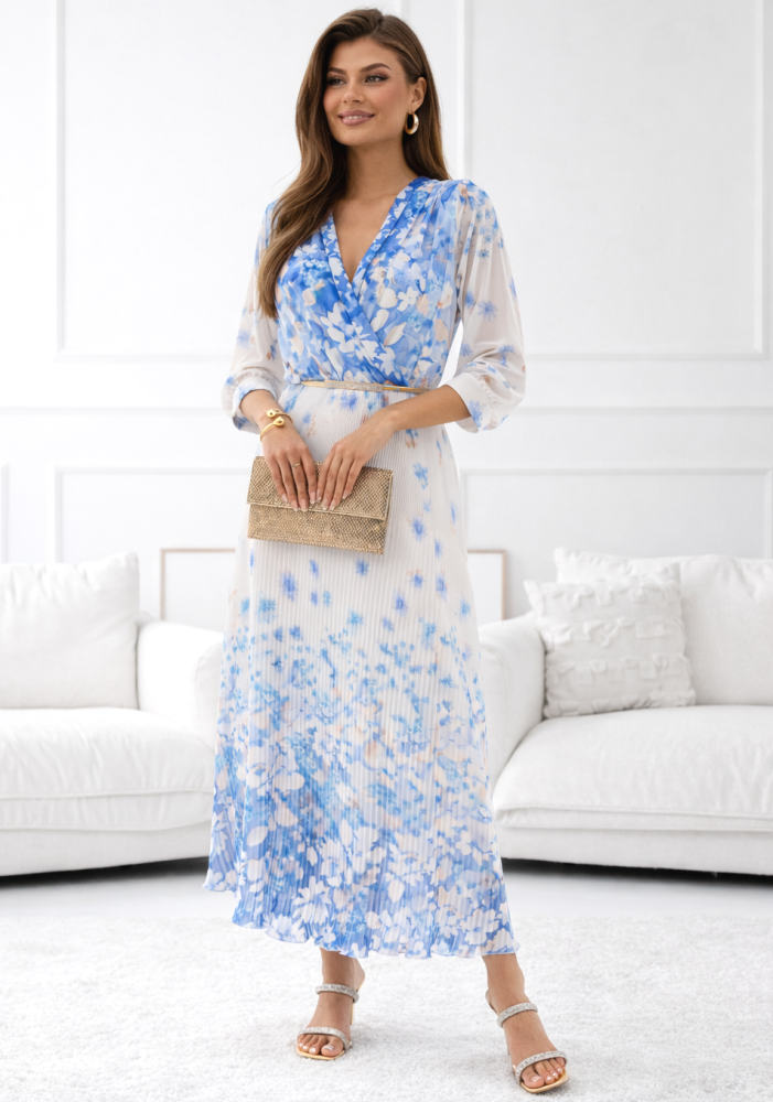 Sukienka Susane długi rękaw kwiatki chaber