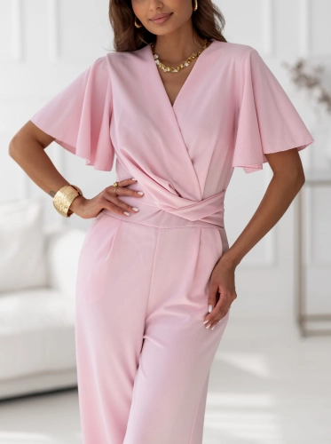 Kombinezon kopertowy z krótkim rękawem i prostą nogawką różowy (1).jpg