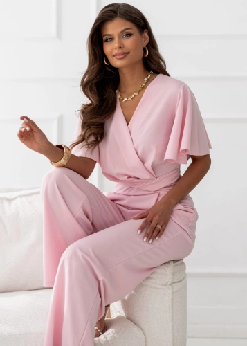 Kombinezon kopertowy z krótkim rękawem i prostą nogawką różowy (4).jpg