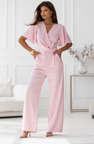 Kombinezon kopertowy z krótkim rękawem i prostą nogawką różowy (2).jpg