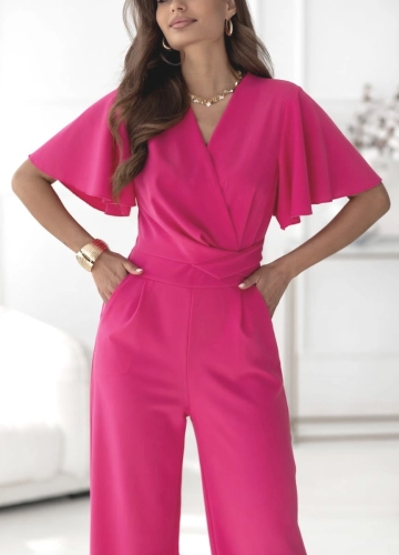 Kombinezon kopertowy z krótkim rękawem i prostą nogawką fuksja (3).jpg