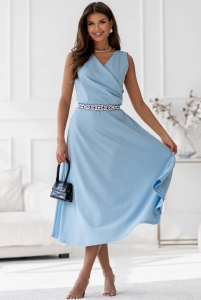 Sukienka rozkloszowana Midi bez rękawów niebieska