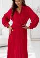 Sukienka Maxi satyna plisa z rękawem czerwona (5).jpg