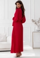 Sukienka Maxi satyna plisa z rękawem czerwona (4).jpg