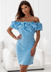 Sukienka Glori z efektowną falbaną niebieska