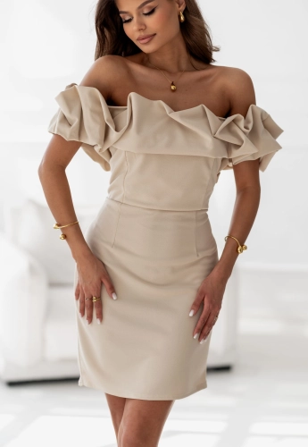 Sukienka Glori z efektowną falbaną beżowa (4).jpg