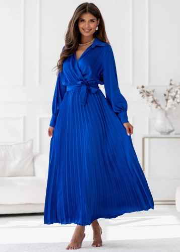 Sukienka Maxi satyna plisa z rękawem chabrowa (2).jpg