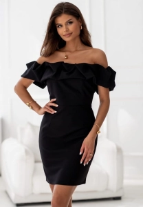 Sukienka Glori z efektowną falbaną czarna