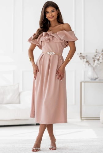 Sukienka Ester z efektowną falbaną MIDI rozkloszowana pudrowy róż (2).jpg