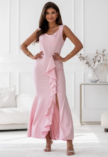 Sukienka Dolores dopasowana z falbaną MAXI różowa (2).jpg