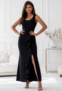 Sukienka Dolores dopasowana z falbaną MAXI czarna