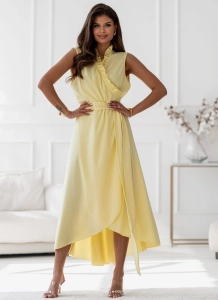 Sukienka Eden kopertowa z wiązaniem MIDI żółta