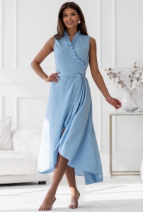 Sukienka Eden kopertowa z wiązaniem MIDI niebieska