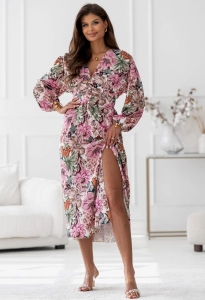 Sukienka Sorella z rękawem w kwiaty kolor 1