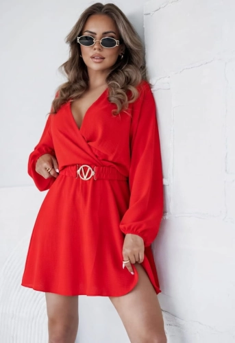 Kombinezon Długi rękaw z paskiem V czerwony