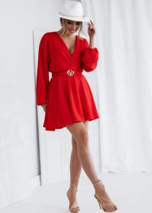 Kombinezon Długi rękaw z paskiem V czerwony