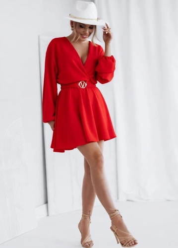 Kombinezon Długi rękaw z paskiem V czerwony