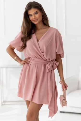 Kombinezon Krótki z szerokim wiązaniem V Pudrowy róż (4).jpg