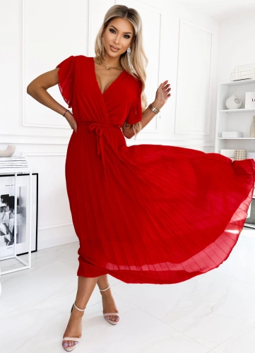 Sukienka kopertowa Piórko Plisa Maxi Gładka czerwona  (5).JPG